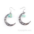 Tendance lune alliage d’argent coloré Gem Drop boucles d’oreilles bijoux